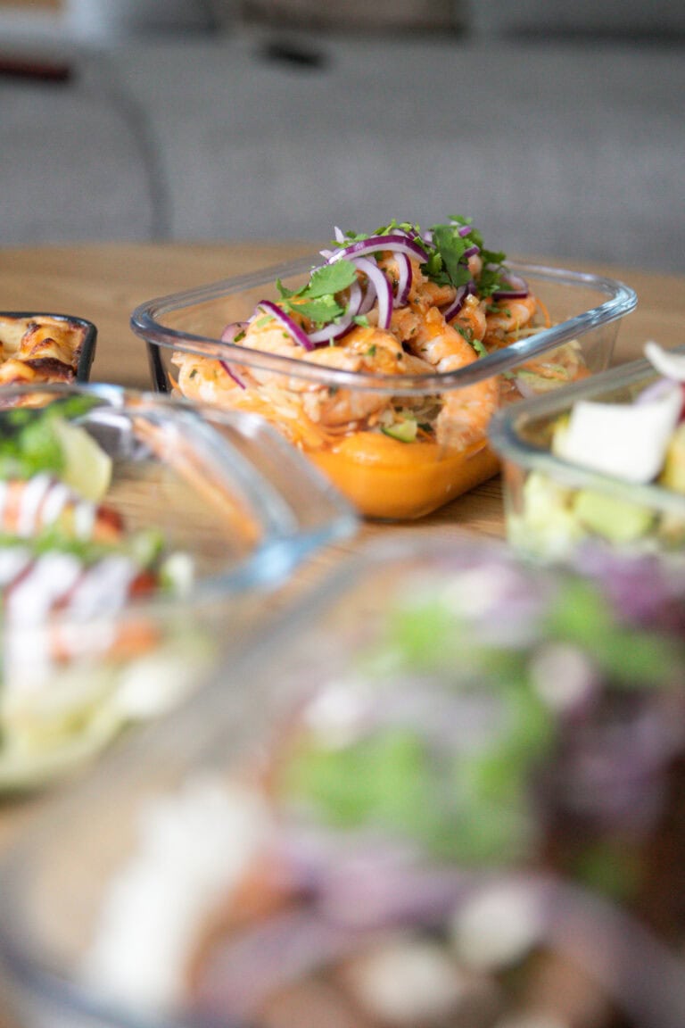Crème de patate douce et crevettes épicées